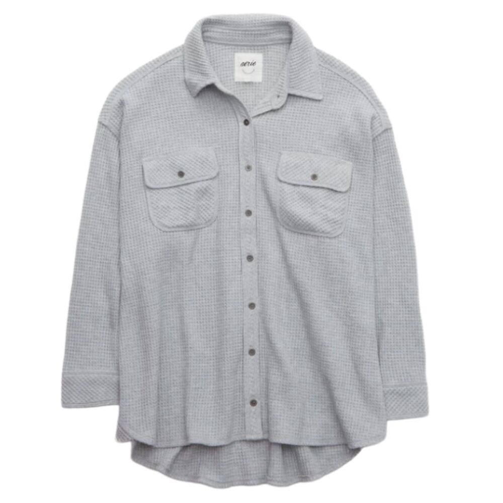 Womens Aerie LumberJane Oversized Waffle Gray Shirt Small